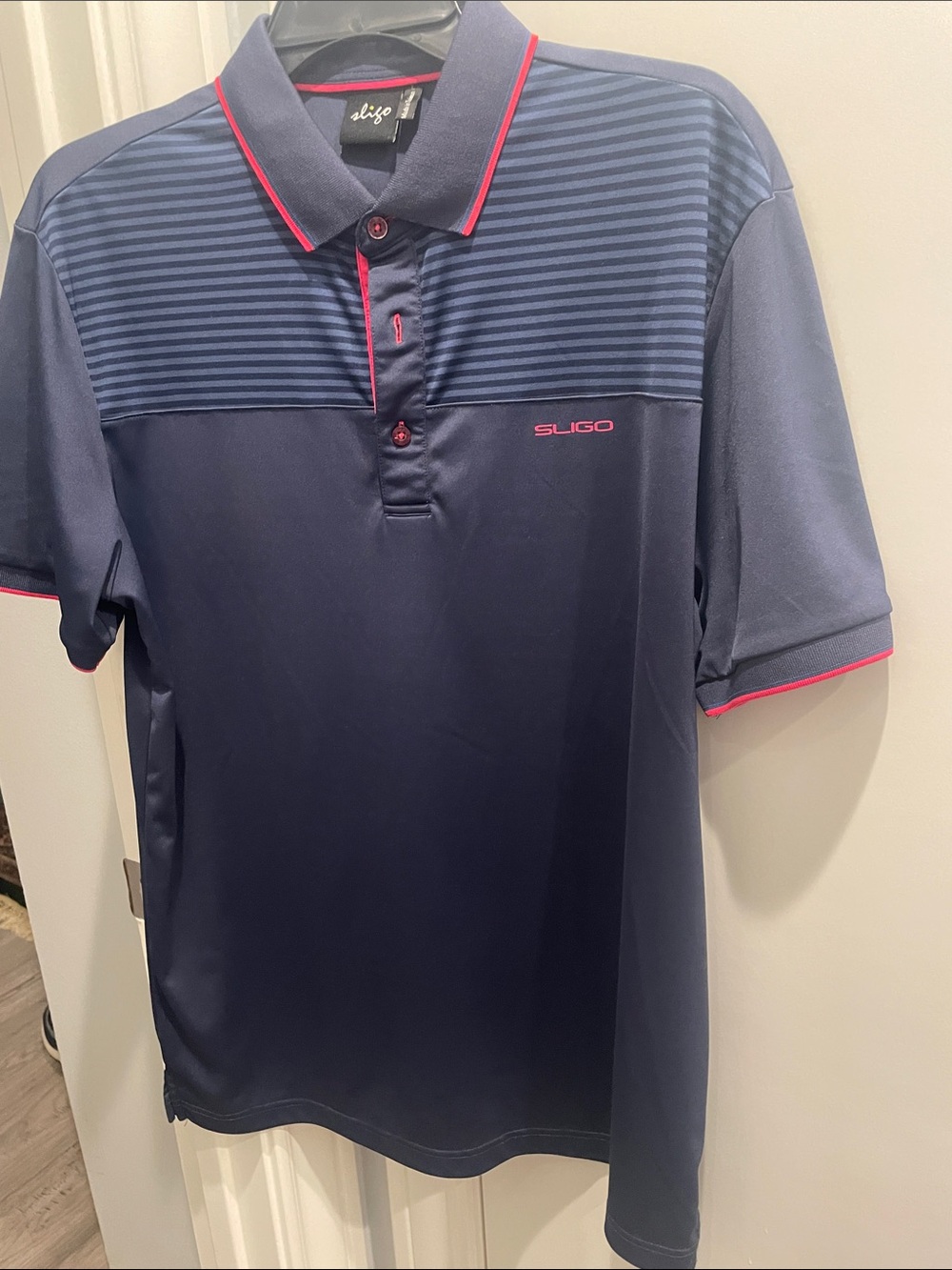 SLIGO Men's Navy Polo with Pink Contrast Trim